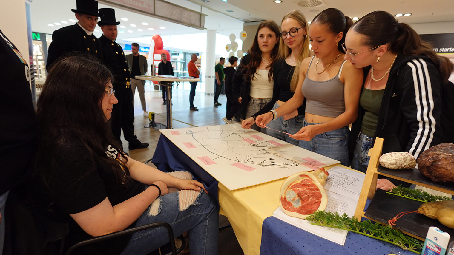 Die Jugendlichen konnten bei den Azubi Days am Stand der Staatlichen Berufsbildenden Schule Gesundheit, Soziales und Sozialpädagogik (GeSuSo) über Berufe des Lebensmittelhandwerks informieren, darunter Fleischer, Bäcker, Konditor und Fachverkäufer im Lebensmittelhandwerk.